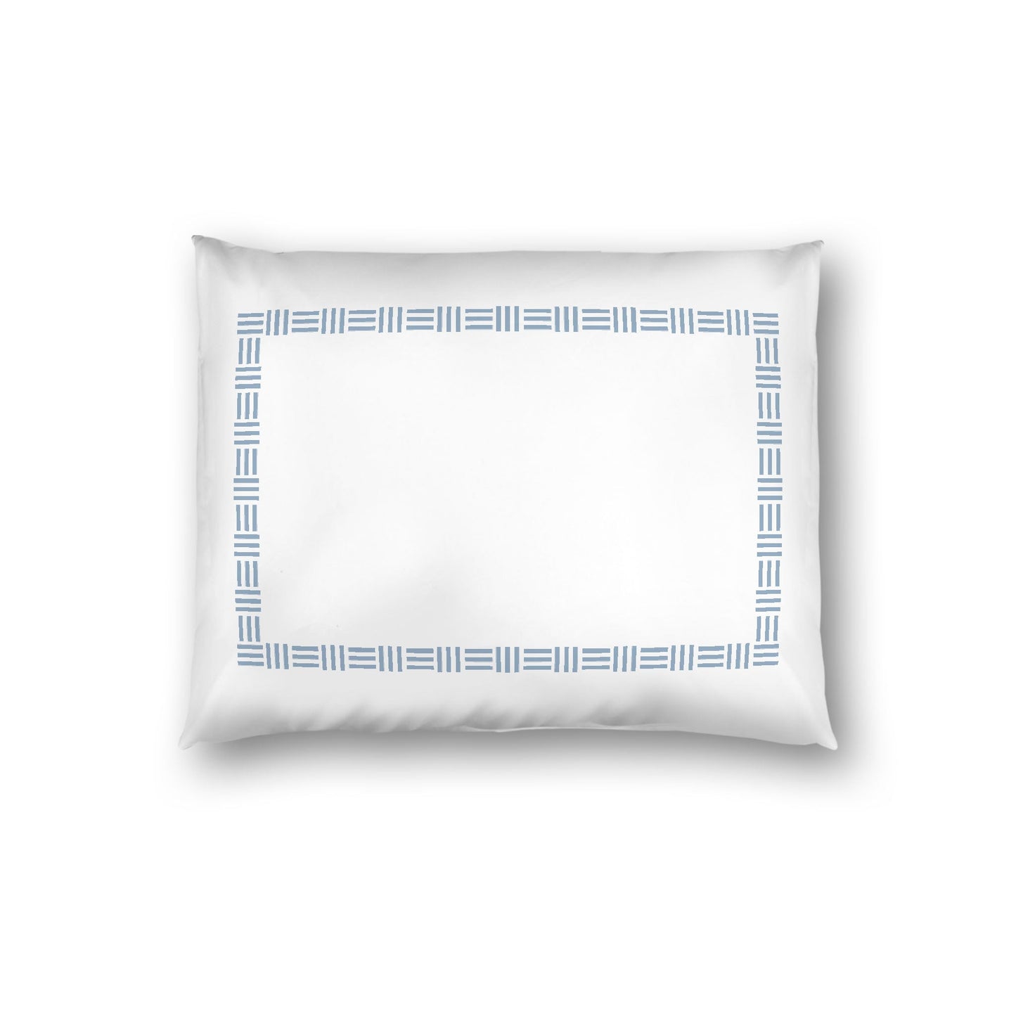 Off-white Cotton Sateen Pillow Sham, Blue Single Weave Motif Print, Classic Border, White Reverse Side, Standard - 20 x 26 inches
