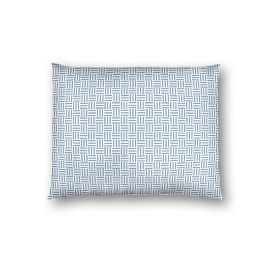 Off-white Cotton Sateen Pillow Sham, Blue Single Weave Motif Print, White Reverse Side, Standard - 20 x 26 inches