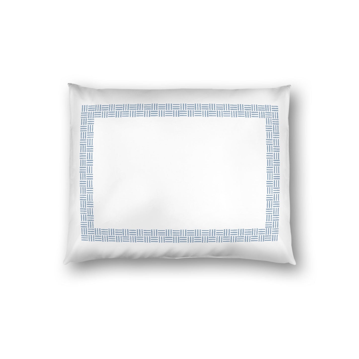Off-white Cotton Sateen Pillow Sham, Blue Double Weave Motif Print, Classic Border, White Reverse Side, Standard - 20 x 26 inches