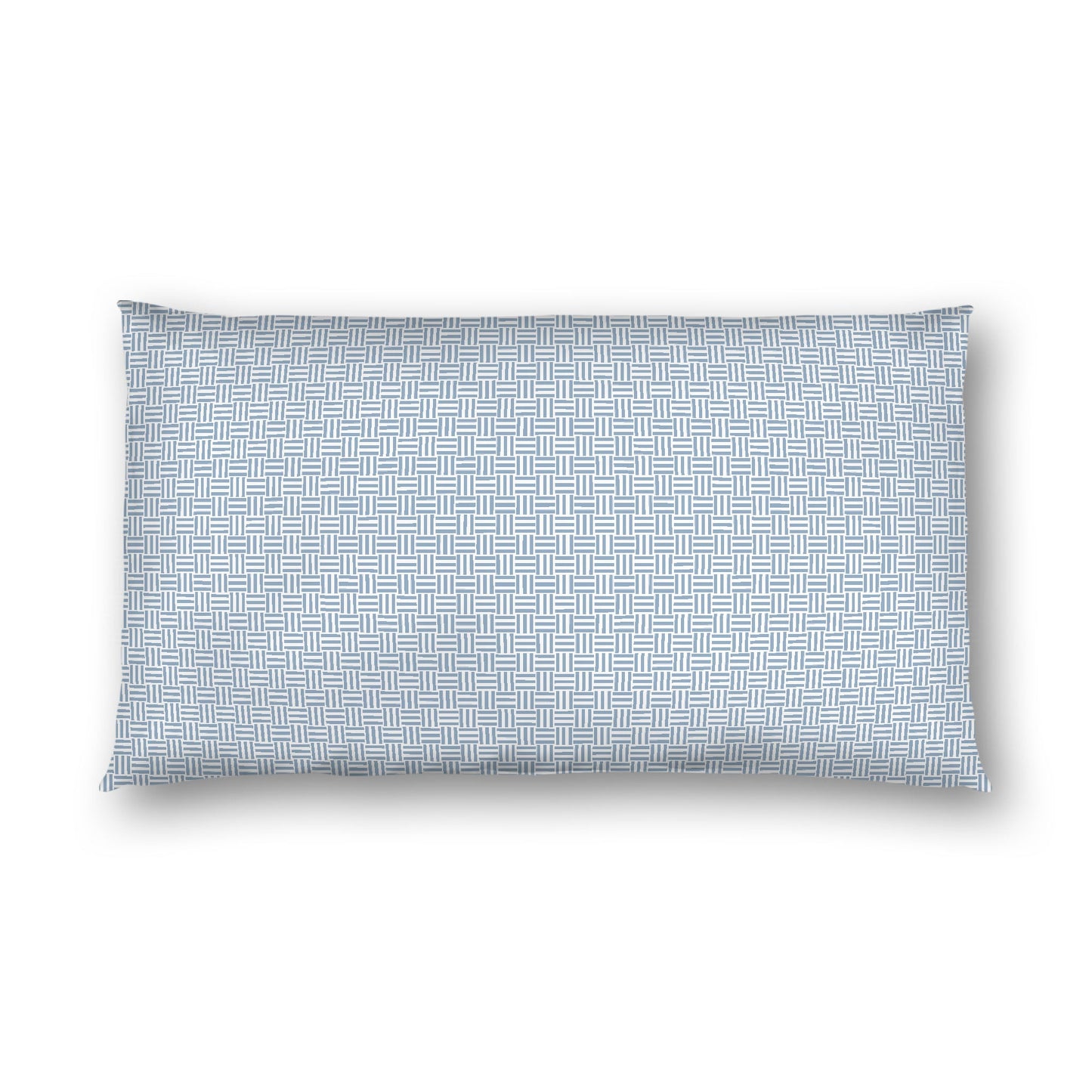 Off-white Cotton Sateen Pillow Sham, Blue Double Weave Motif Print, White Reverse Side, King - 20 x 36 inches