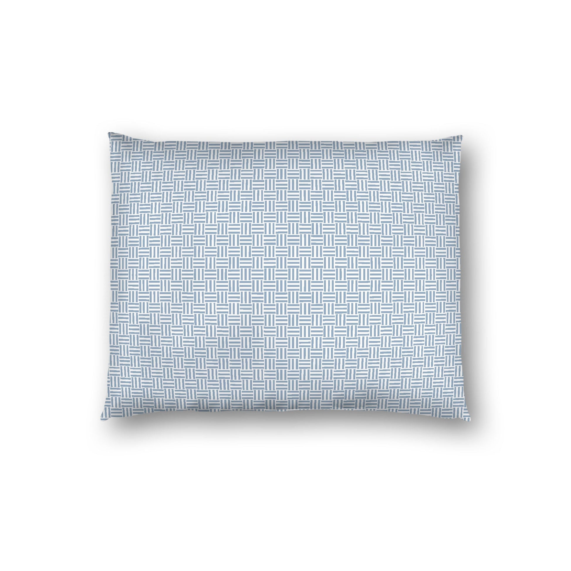 Off-white Cotton Sateen Pillow Sham, Blue Double Weave Motif Print, White Reverse Side, Standard - 20 x 26 inches