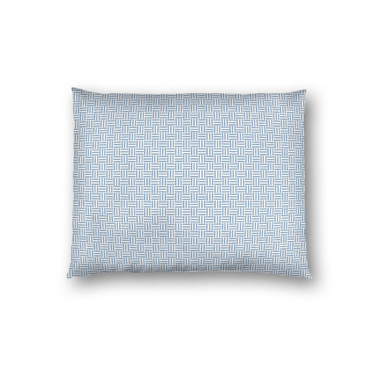 Off-white Cotton Sateen Pillow Sham, Blue Double Weave Motif Print, White Reverse Side, Standard - 20 x 26 inches