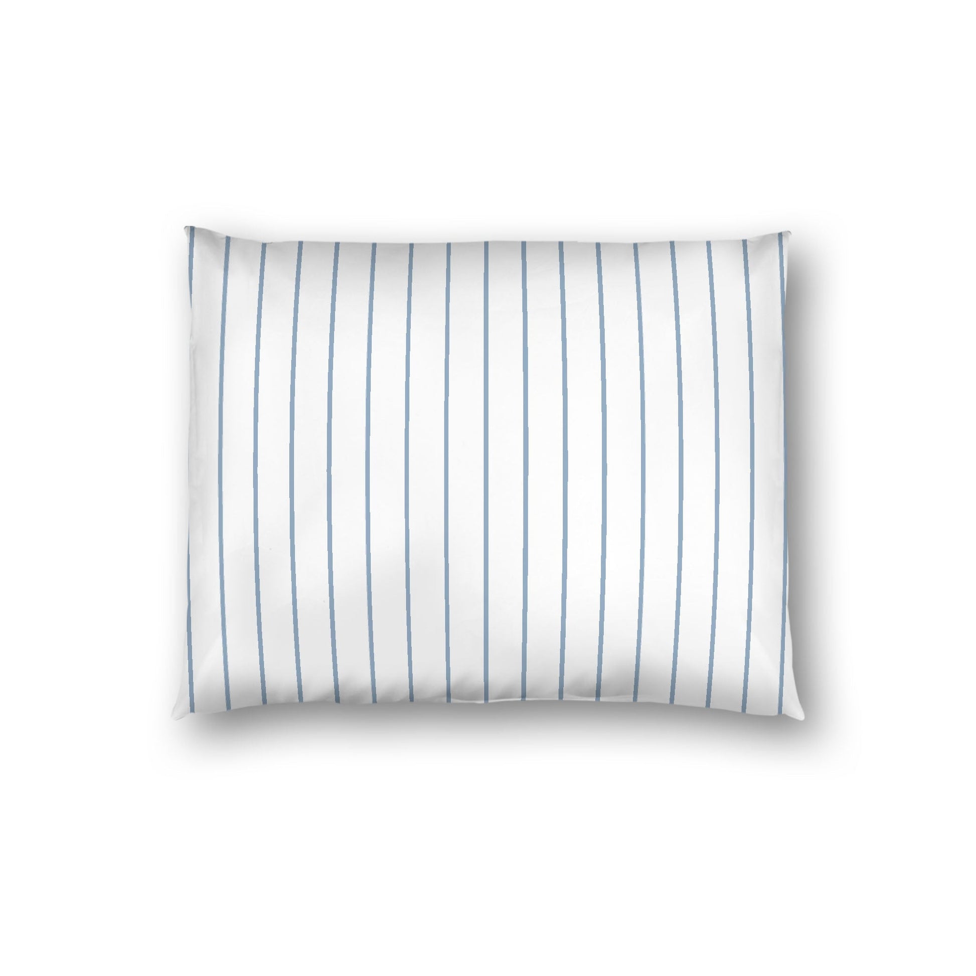 Off-white Cotton Sateen Sham, Blue Stripes on Front, White Reverse Side, Standard - 20 x 26 inches