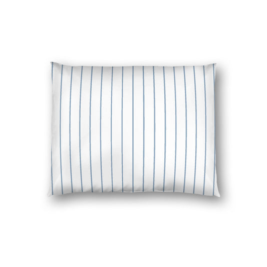 Off-white Cotton Sateen Sham, Blue Stripes on Front, White Reverse Side, Standard - 20 x 26 inches