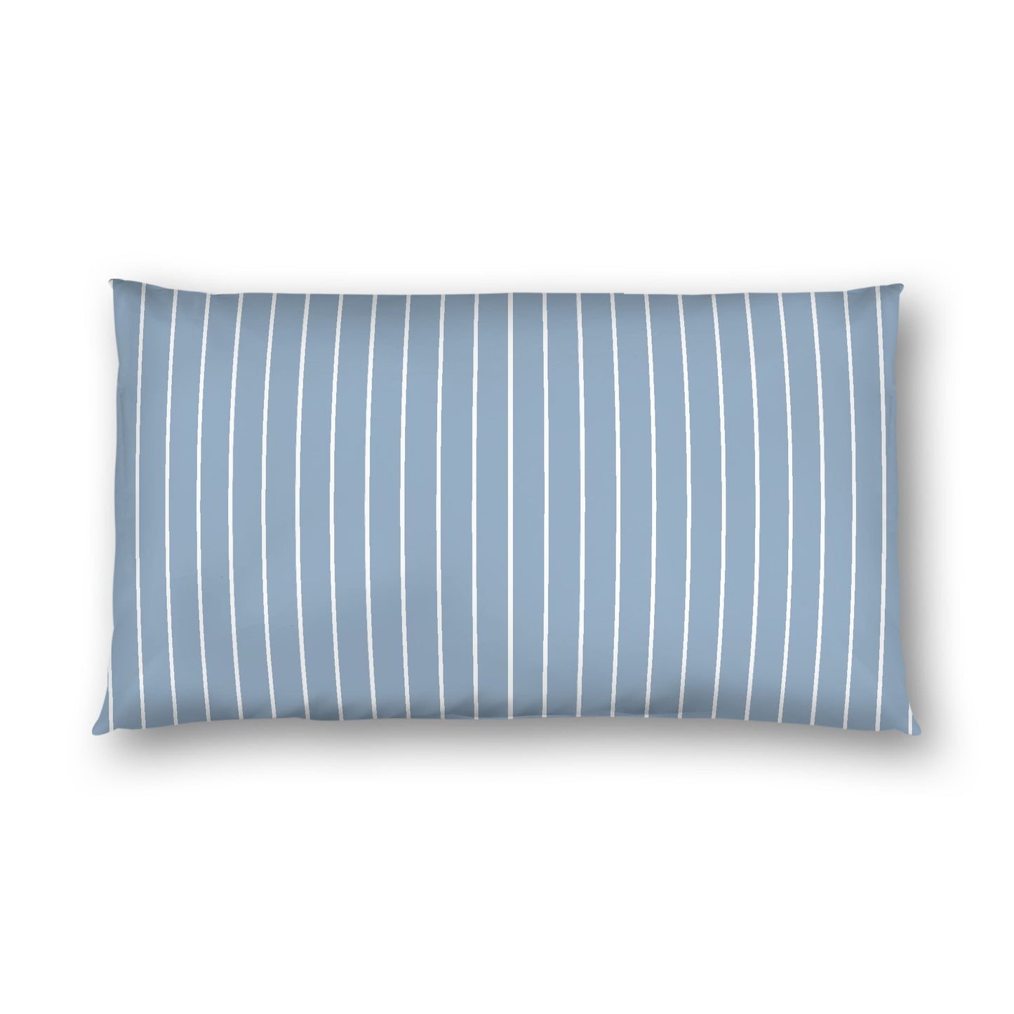 Blue Cotton Sateen Sham, Off-white Stripes on Front, White Reverse Side, King - 20 x 36 inches