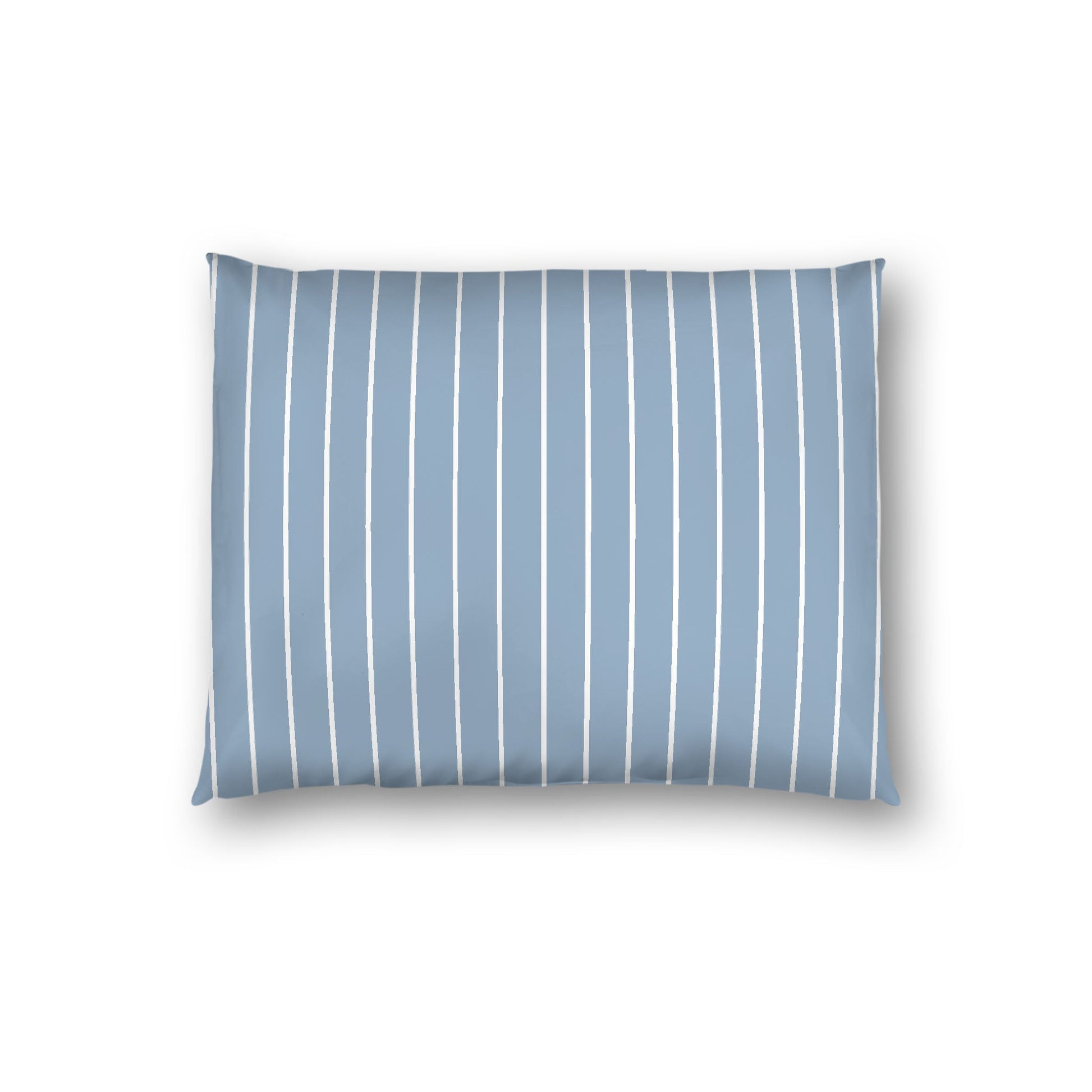 Blue Cotton Sateen Sham, Off-white Stripes on Front, White Reverse Side, Standard - 20 x 26 inches