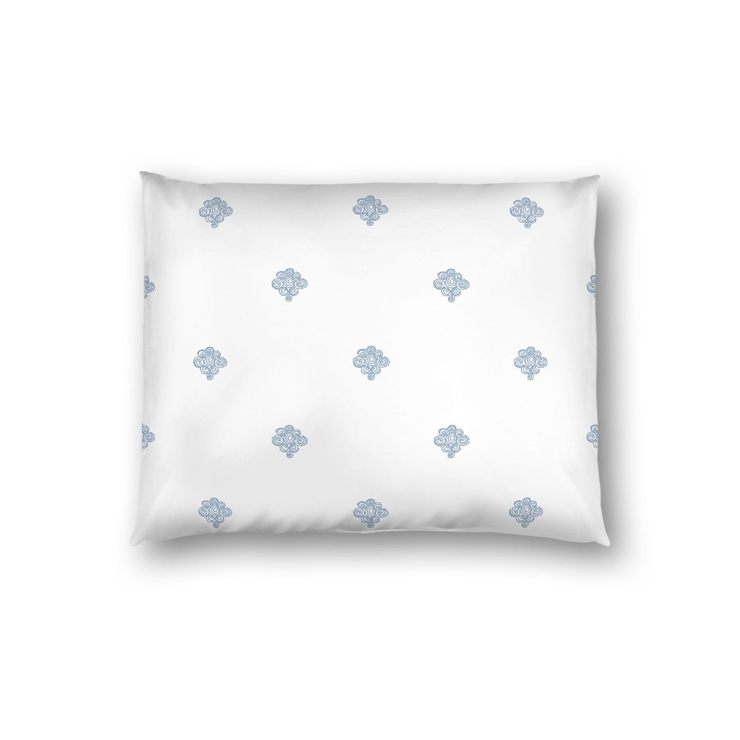 Off-white Cotton Sateen Pillow Sham, Blue Hand-painted Swizzle Motif Print, White Reverse Side, Standard - 20 x 26 inches