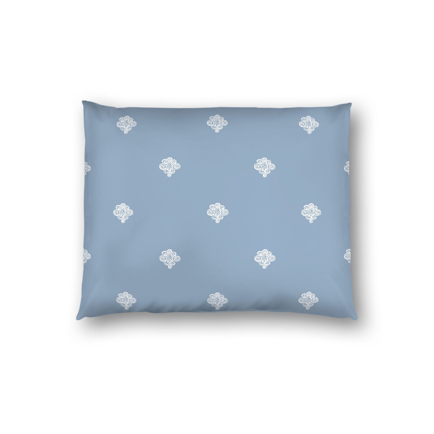 Blue Cotton Sateen Pillow Sham, Off-white Hand-painted Swizzle Motif Print, White Reverse Side, Standard - 20 x 26 inches