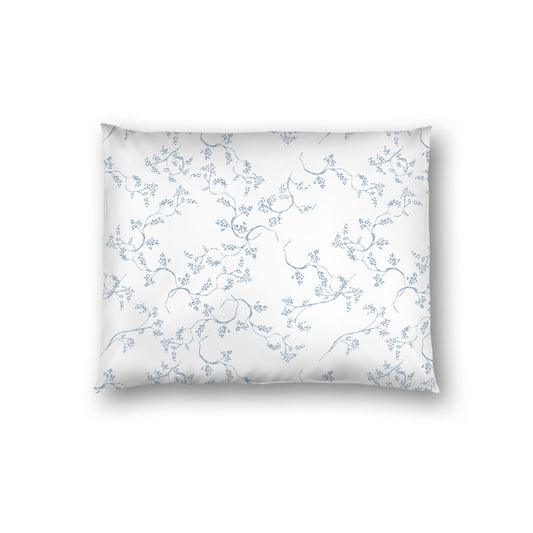 Off-white Cotton Sateen Pillow Sham, Blue Hand-painted Vine Print, White Reverse Side, Standard - 20 x 26 inches