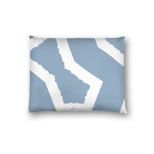 Blue Cotton Sateen Sham, Bold Off-white Graphic on Front, White Reverse Side, Standard - 20 x 26 inches