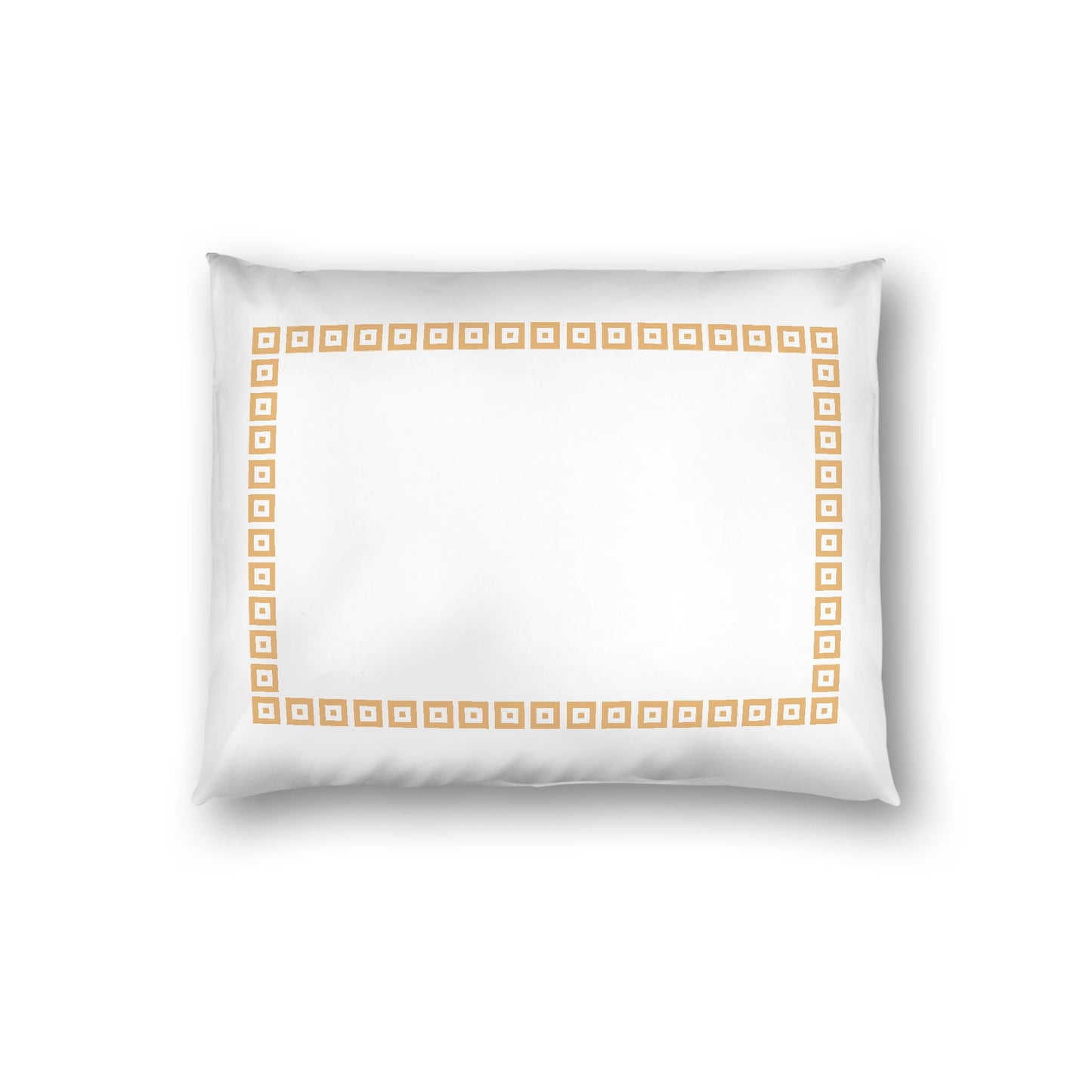 Off-white Cotton Sateen Pillow Sham, Pale Orange Repeating Square Motif Print, Classic Border, White Reverse Side, Standard - 20 x 26 inches