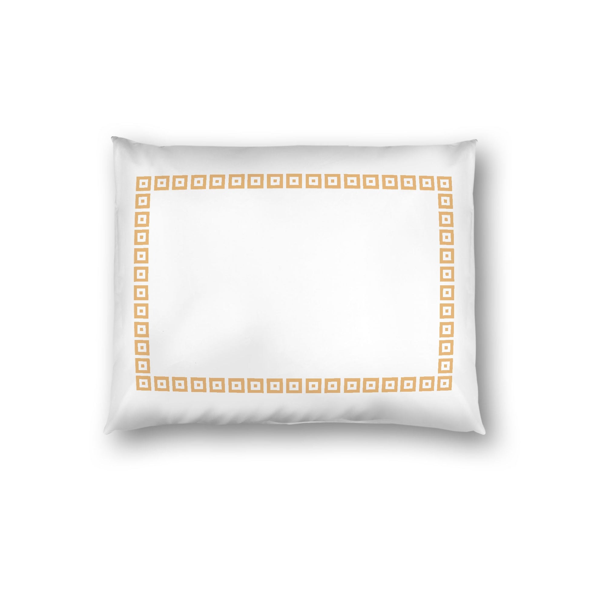 Off-white Cotton Sateen Pillow Sham, Pale Orange Repeating Square Motif Print, Classic Border, White Reverse Side, Standard - 20 x 26 inches