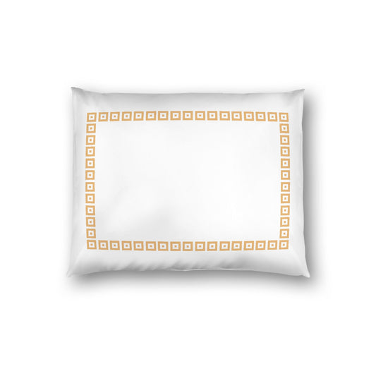 Off-white Cotton Sateen Pillow Sham, Pale Orange Repeating Square Motif Print, Classic Border, White Reverse Side, Standard - 20 x 26 inches