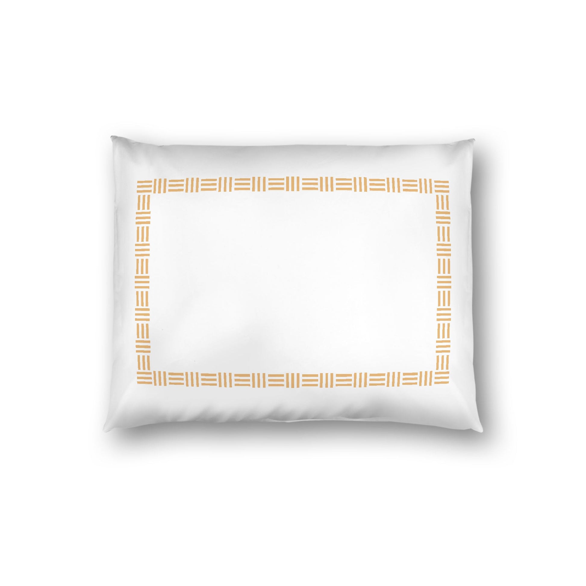Off-white Cotton Sateen Pillow Sham, Pale Orange Single Weave Motif Print, Classic Border, White Reverse Side, Standard - 20 x 26 inches