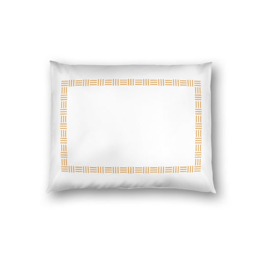 Off-white Cotton Sateen Pillow Sham, Pale Orange Single Weave Motif Print, Classic Border, White Reverse Side, Standard - 20 x 26 inches