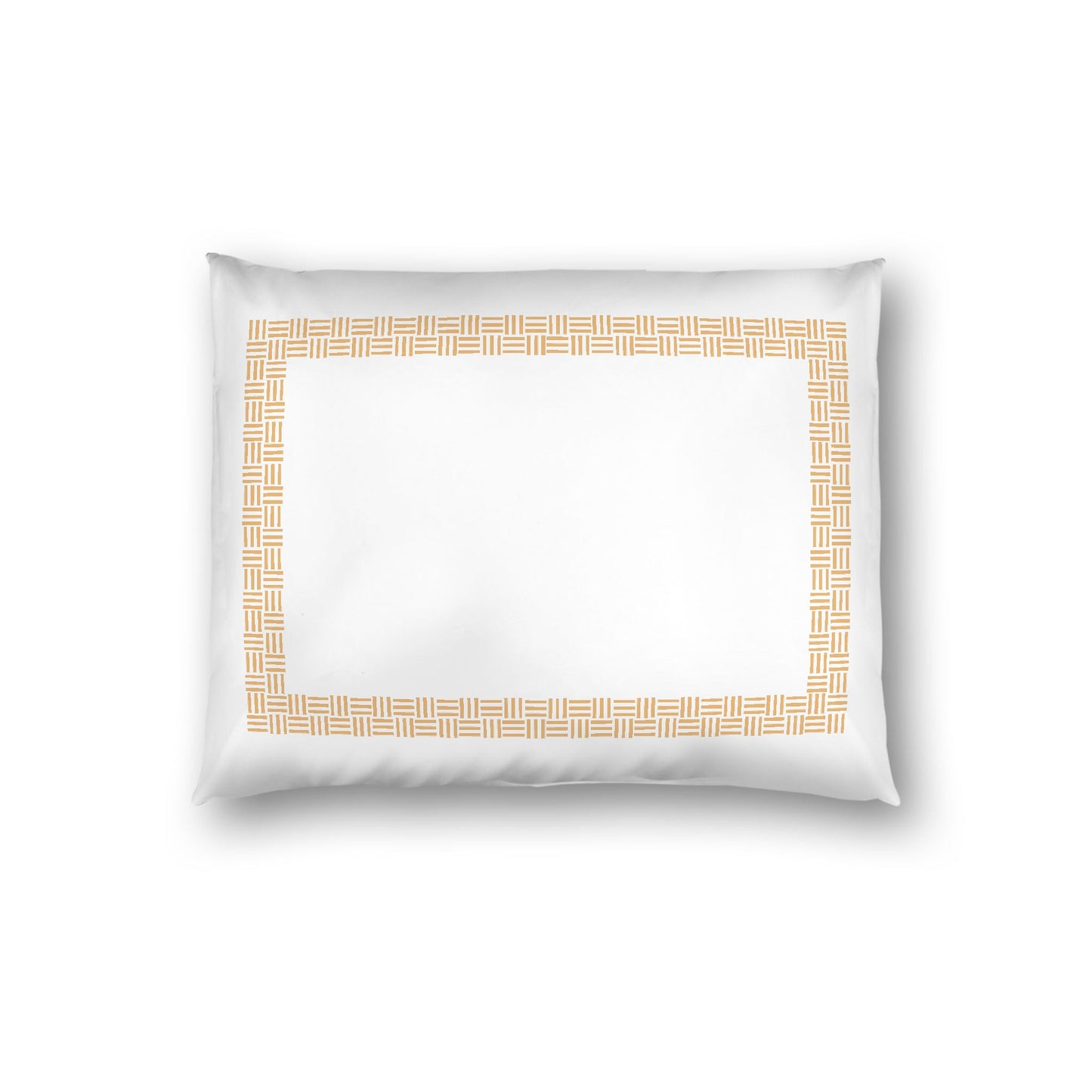 Off-white Cotton Sateen Pillow Sham, Pale Orange Double Weave Motif Print, Classic Border, White Reverse Side, Standard - 20 x 26 inches