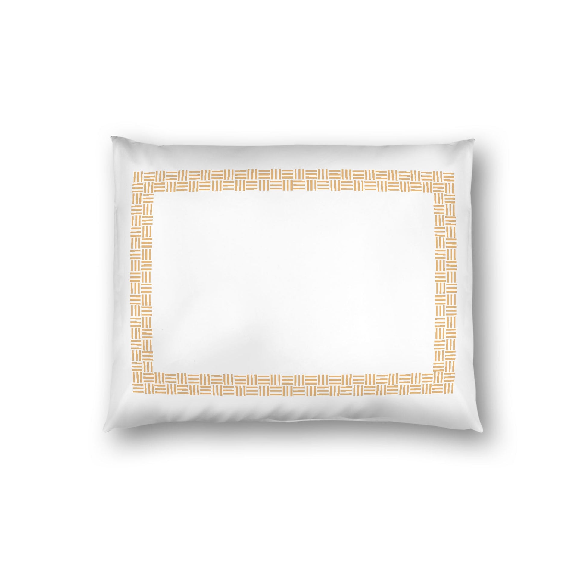 Off-white Cotton Sateen Pillow Sham, Pale Orange Double Weave Motif Print, Classic Border, White Reverse Side, Standard - 20 x 26 inches