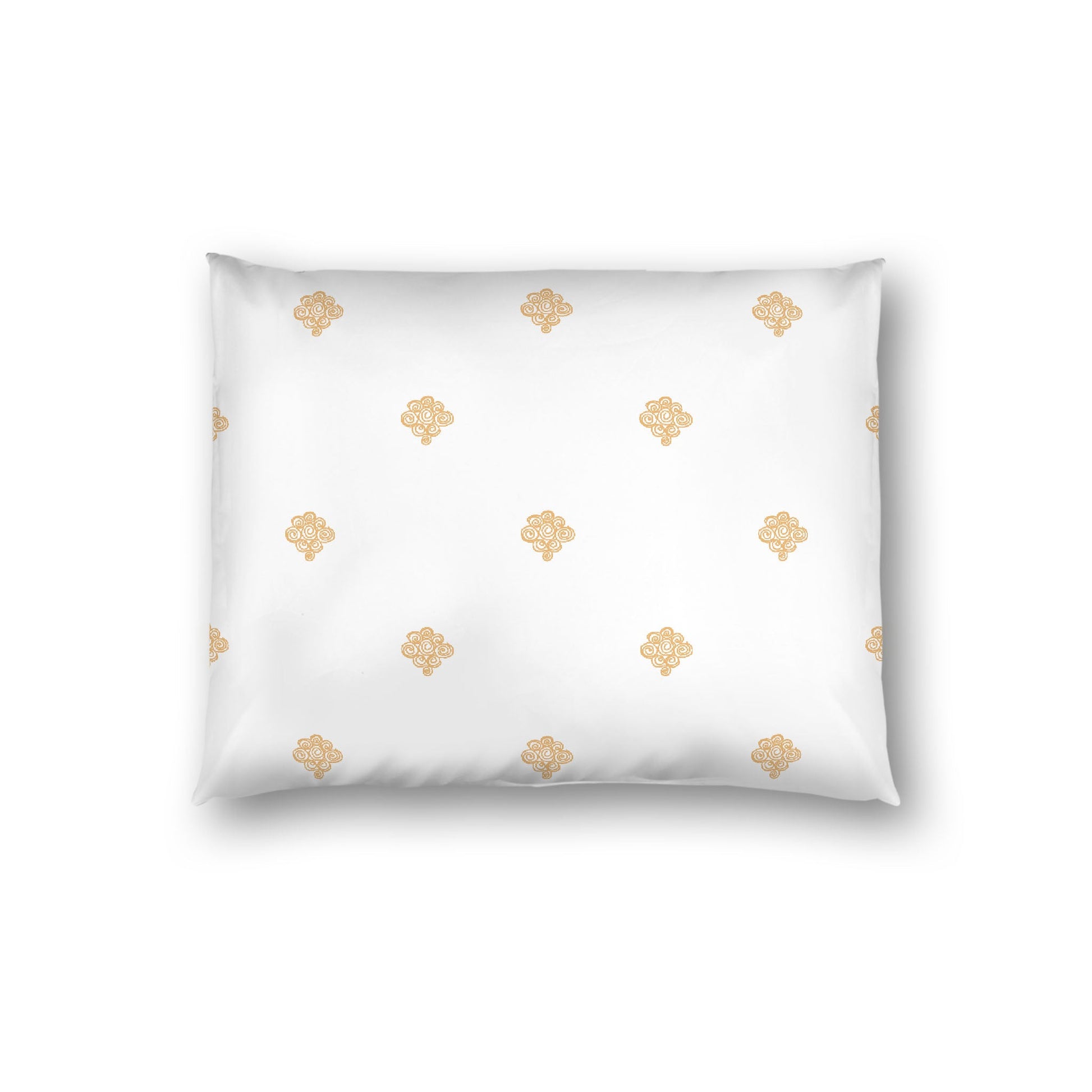 Off-white Cotton Sateen Pillow Sham, Pale Orange Hand-painted Swizzle Motif Print, White Reverse Side, Standard - 20 x 26 inches
