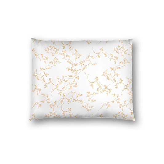 Off-white Cotton Sateen Pillow Sham, Pale Orange Hand-painted Vine Print, White Reverse Side, Standard - 20 x 26 inches