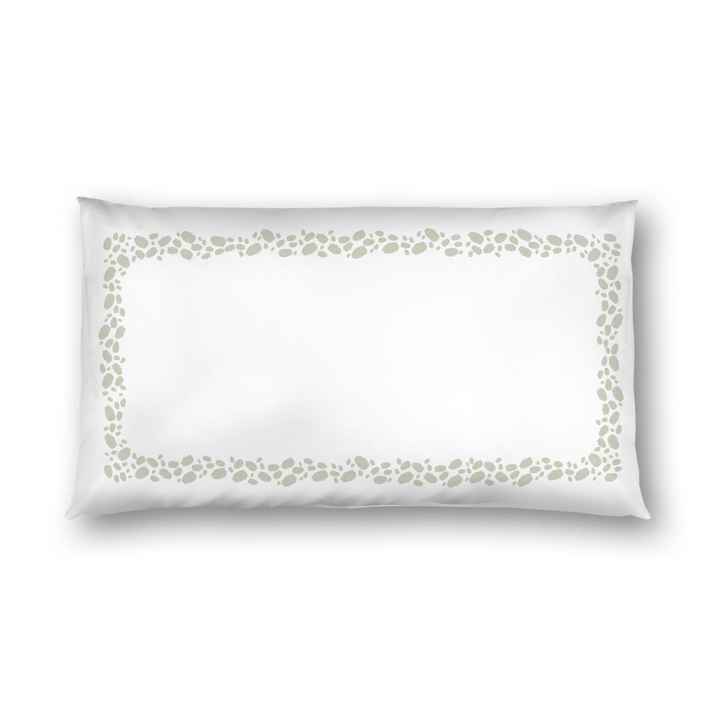 Off-white Cotton Sateen Pillow Sham, Pale Green Hand-painted Dab Motif Print, Classic Border, White Reverse Side, King - 20 x 36 inches