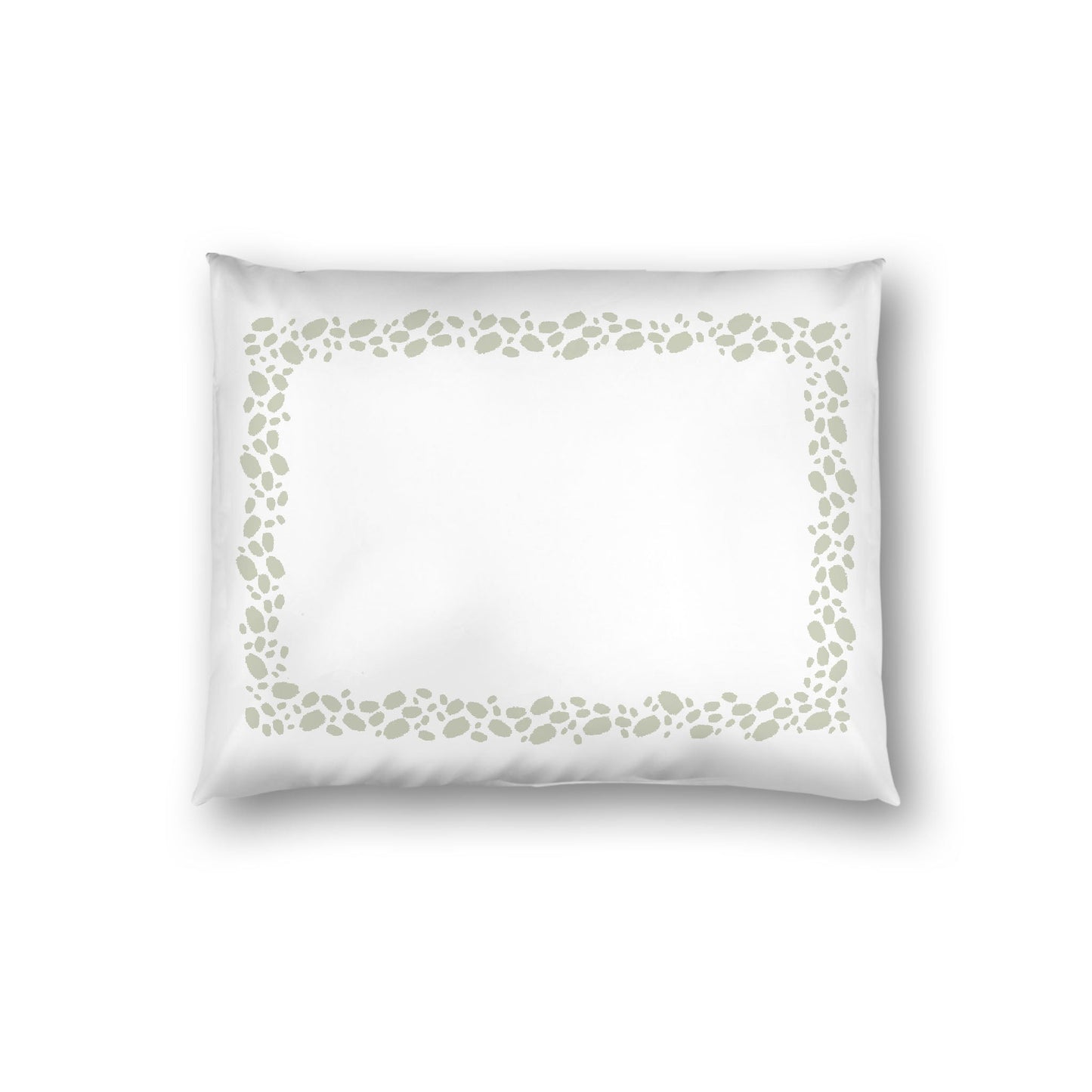 Off-white Cotton Sateen Pillow Sham, Pale Green Hand-painted Dab Motif Print, Classic Border, White Reverse Side, Standard - 20 x 26 inches