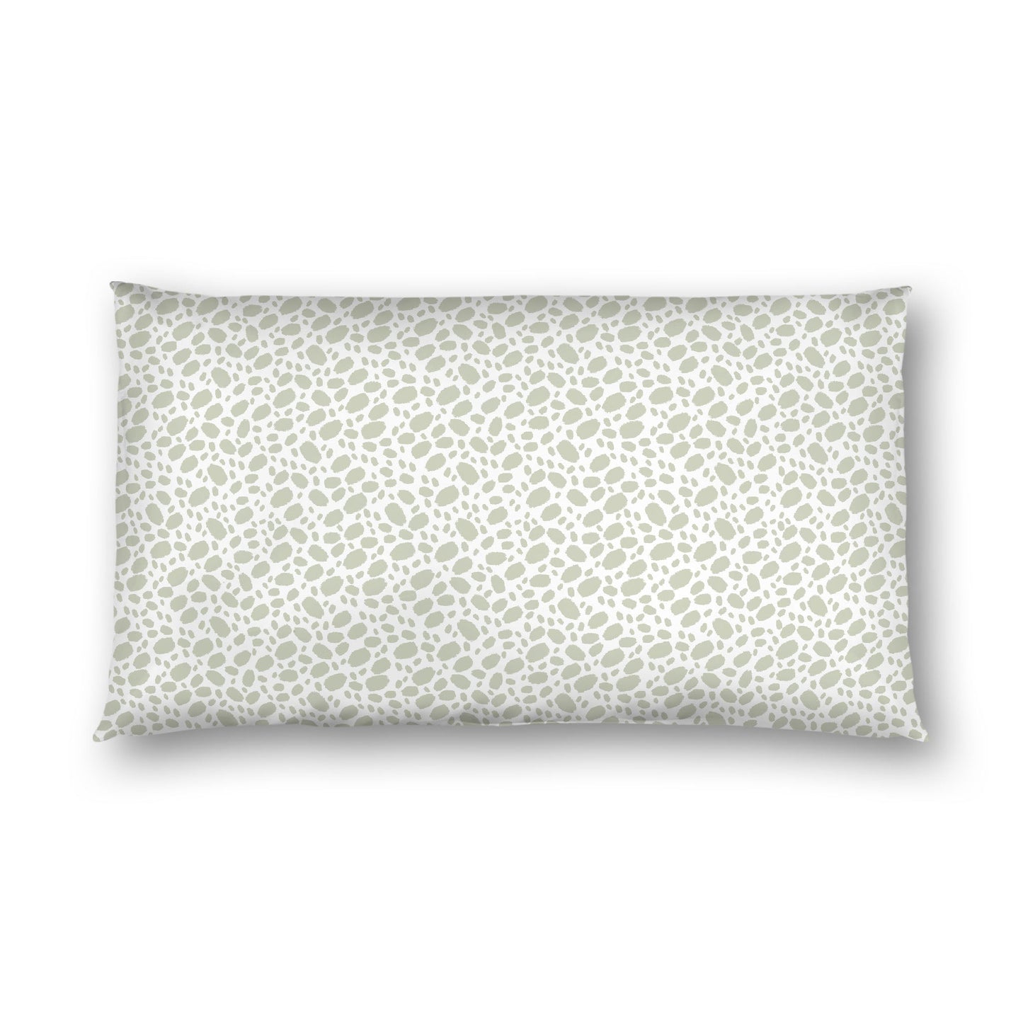 Off-white Cotton Sateen Pillow Sham, Pale Green Hand-painted Dab Motif Print, Off-white Revese Side, King - 20 x 36 inches