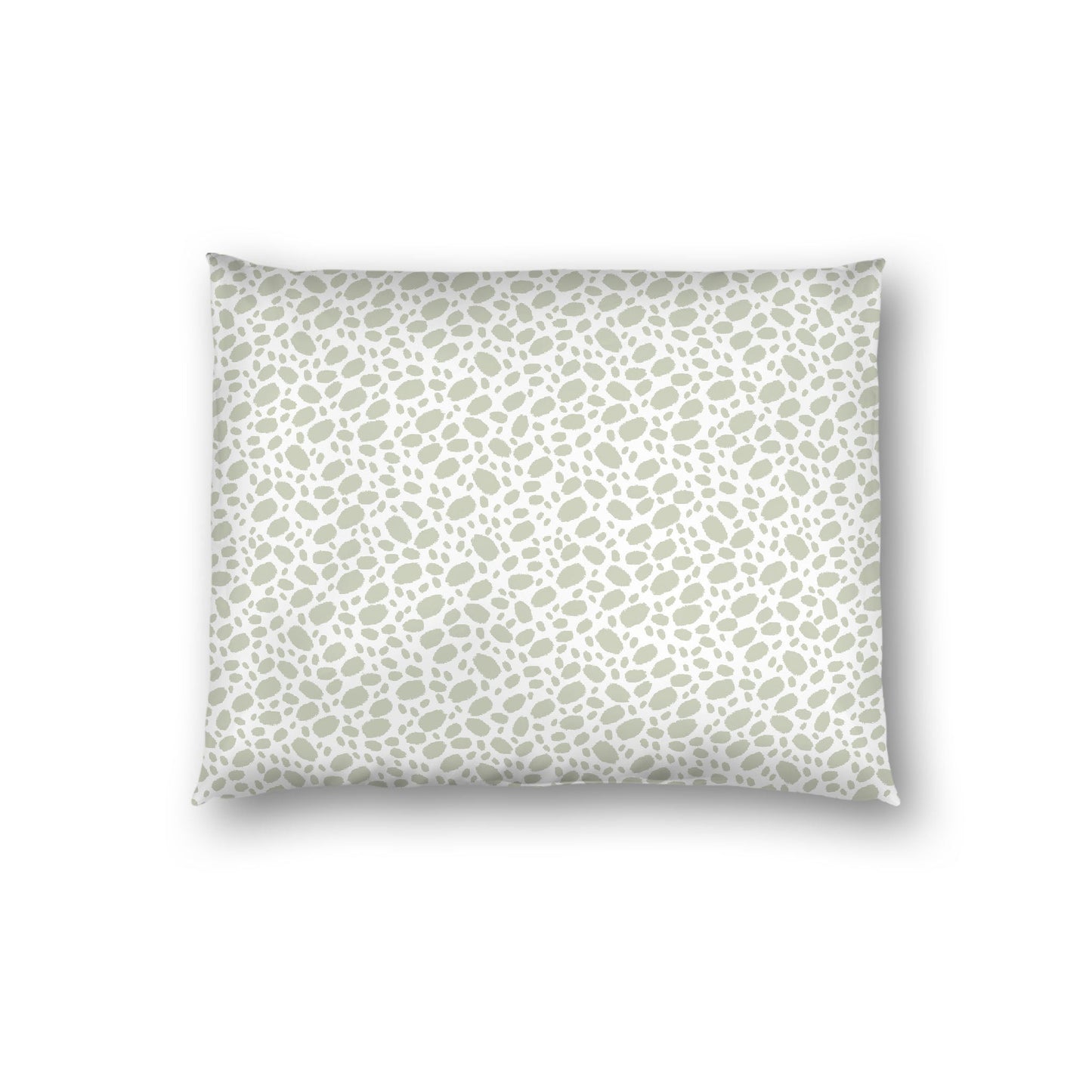 Off-white Cotton Sateen Pillow Sham, Pale Green Hand-painted Dab Motif Print, Off-white Revese Side, Standard - 20 x 26 inches