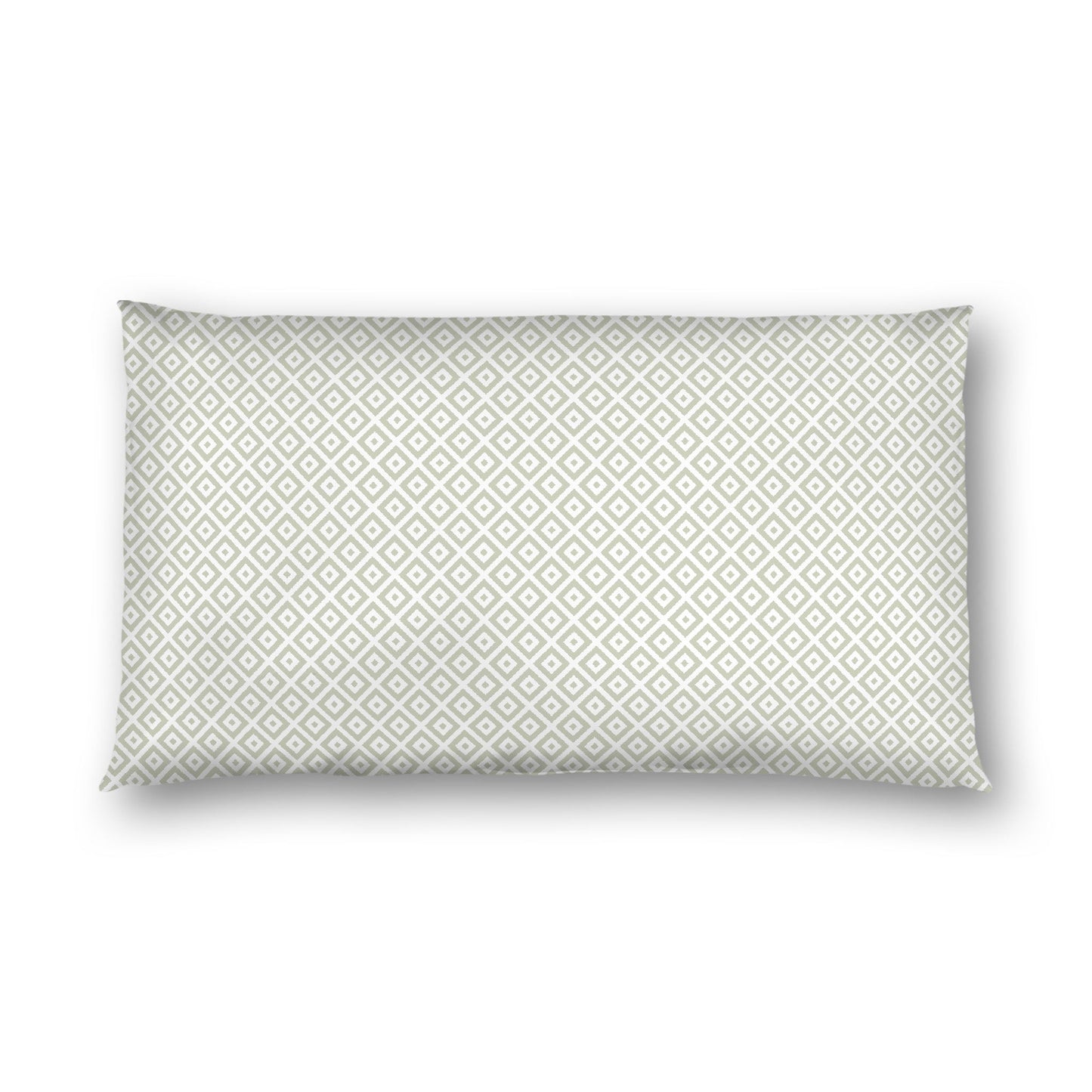 Off-white Cotton Sateen Pillow Sham, Pale Green Repeating Square Motif Print, Off-white Revese Side, King - 20 x 36 inches
