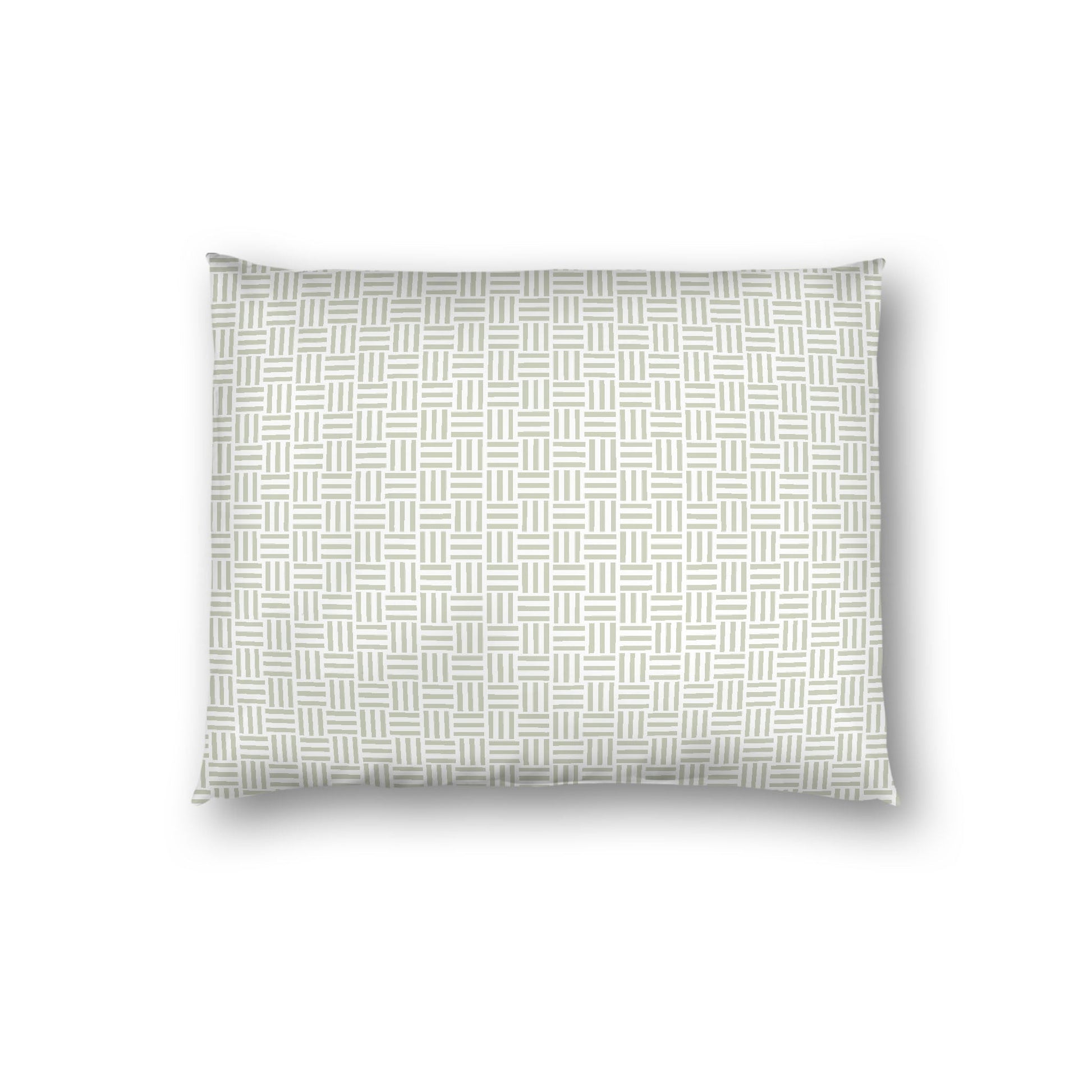 Off-white Cotton Sateen Pillow Sham, Pale Green Single Weave Motif Print, White Reverse Side, Standard - 20 x 26 inches