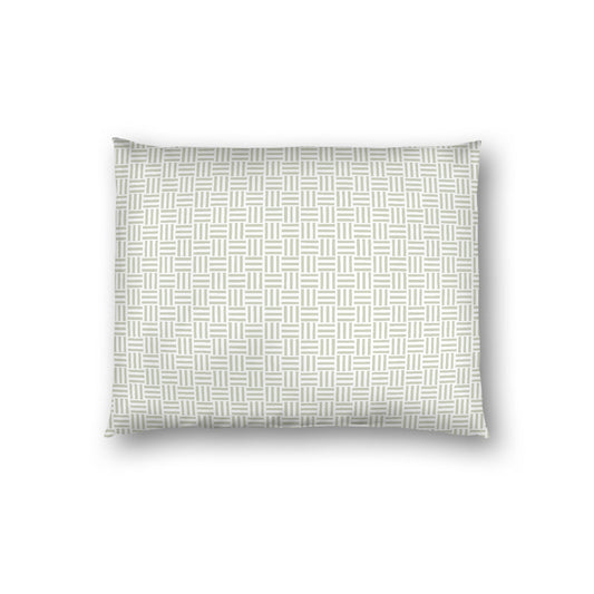 Off-white Cotton Sateen Pillow Sham, Pale Green Single Weave Motif Print, White Reverse Side, Standard - 20 x 26 inches