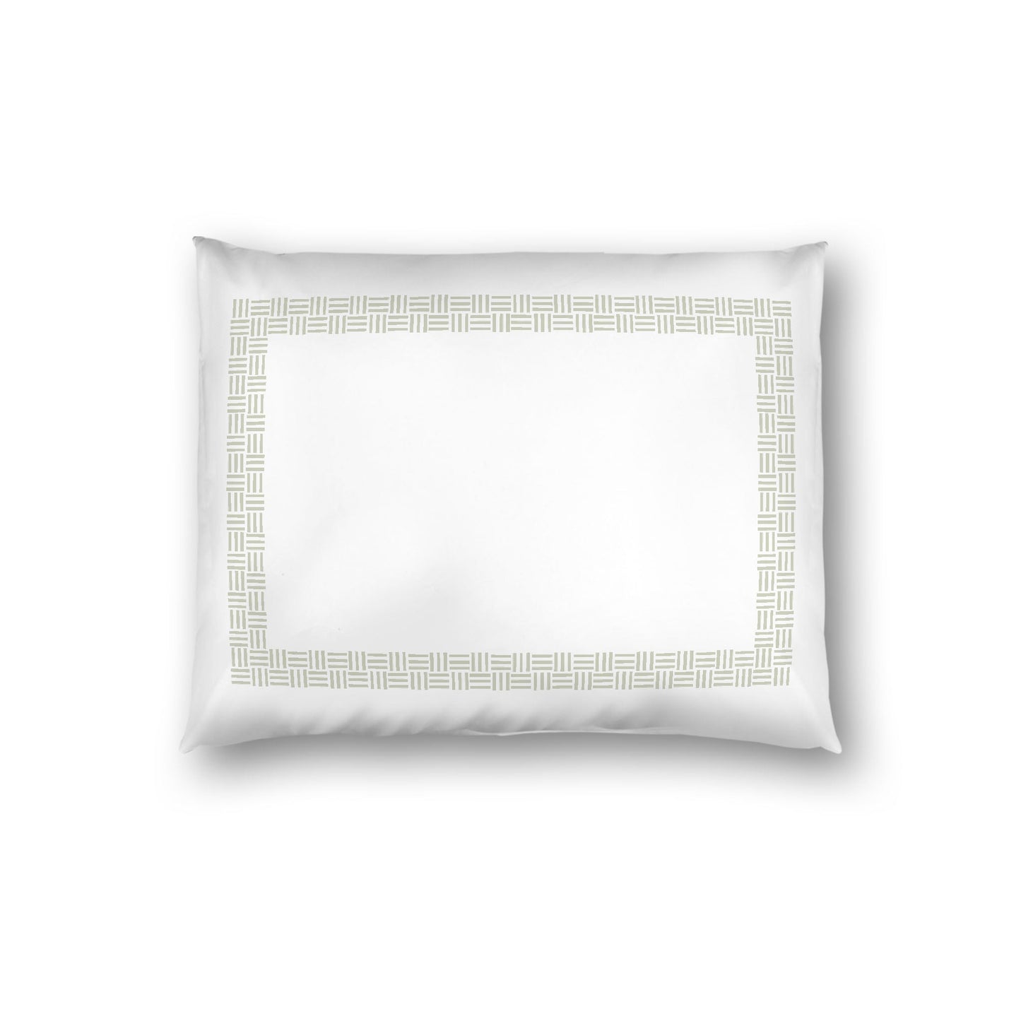 Off-white Cotton Sateen Pillow Sham, Pale Green Double Weave Motif Print, Classic Border, White Reverse Side, Standard - 20 x 26 inches