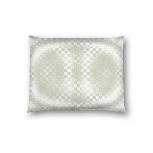 Off-white Cotton Sateen Pillow Sham, Pale Green Double Weave Motif Print, White Reverse Side, Standard - 20 x 26 inches