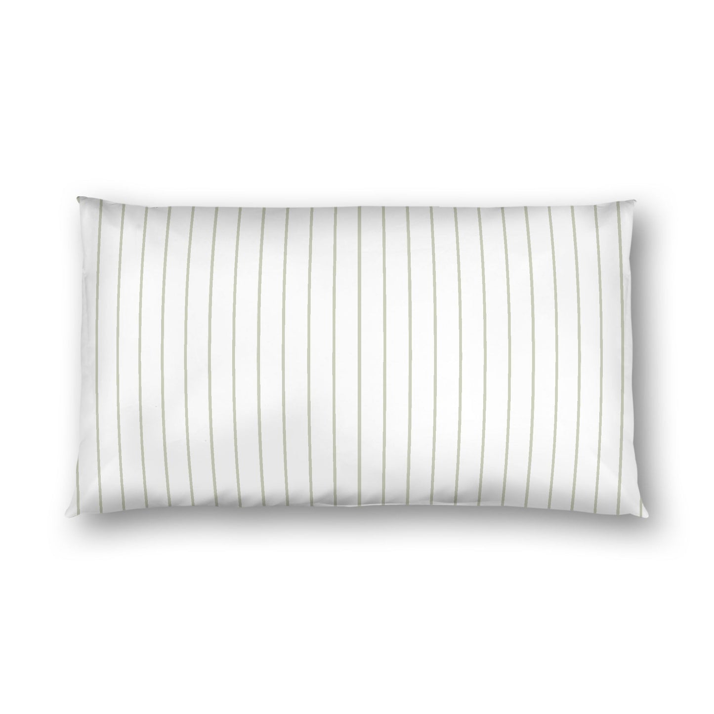Off-white Cotton Sateen Sham, Pale Green Stripes on Front, White Reverse Side, King - 20 x 36 inches
