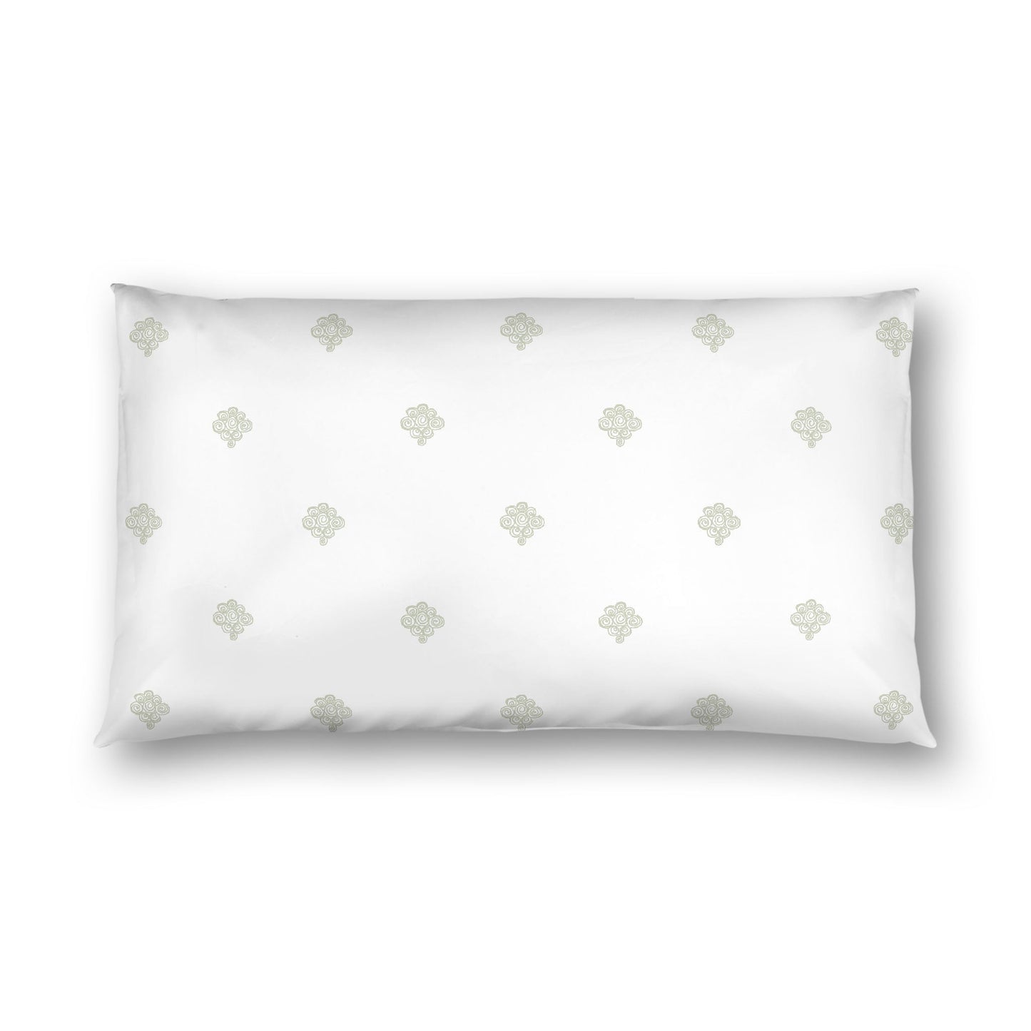 Off-white Cotton Sateen Pillow Sham, Pale Green Hand-painted Swizzle Motif Print, White Reverse Side, King - 20 x 36 inches