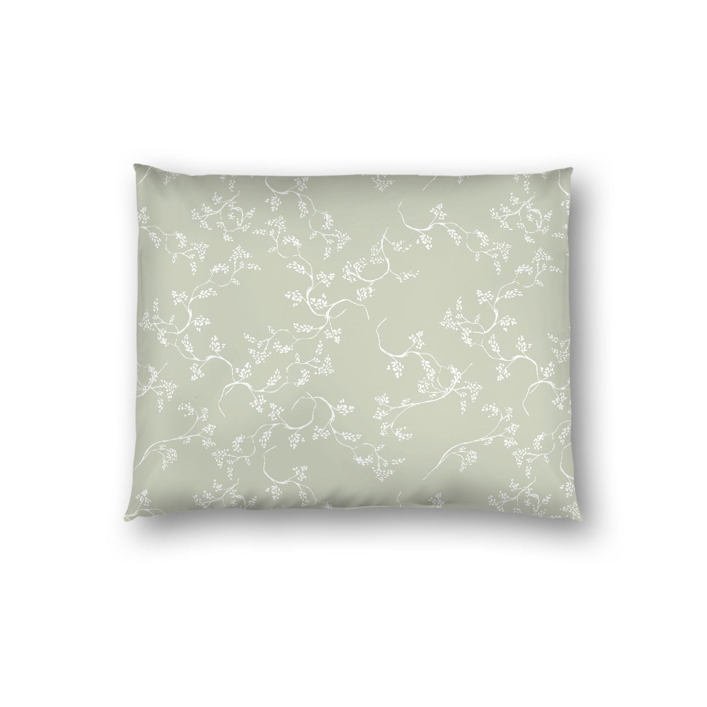 Pale Green Cotton Sateen Pillow Sham, Off-white Vine Print on Front, White Reverse Side, Standard - 20 x 26 inches