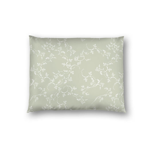 Pale Green Cotton Sateen Pillow Sham, Off-white Vine Print on Front, White Reverse Side, Standard - 20 x 26 inches