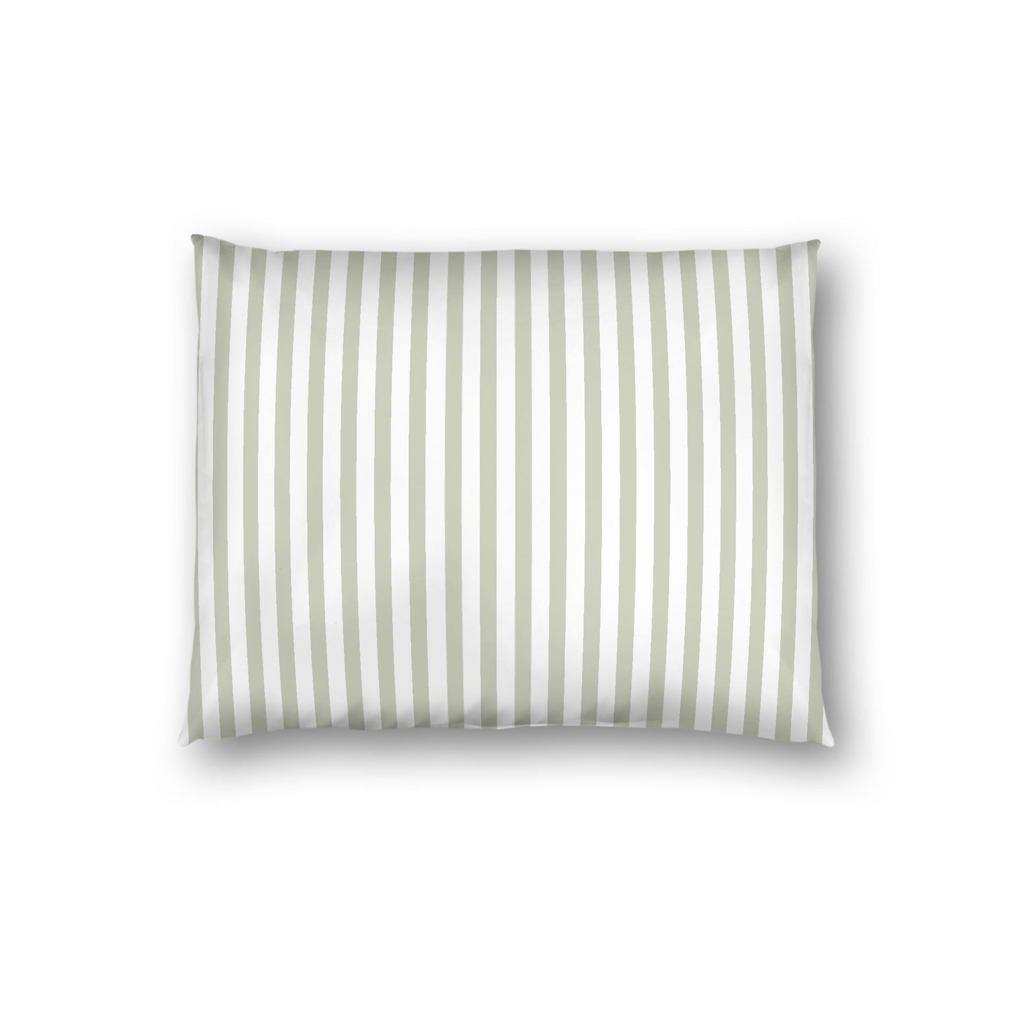 Off-white Cotton Sateen Sham, Thin Pale Green Bars on Front, White Reverse Side, Standard - 20 x 26 inches