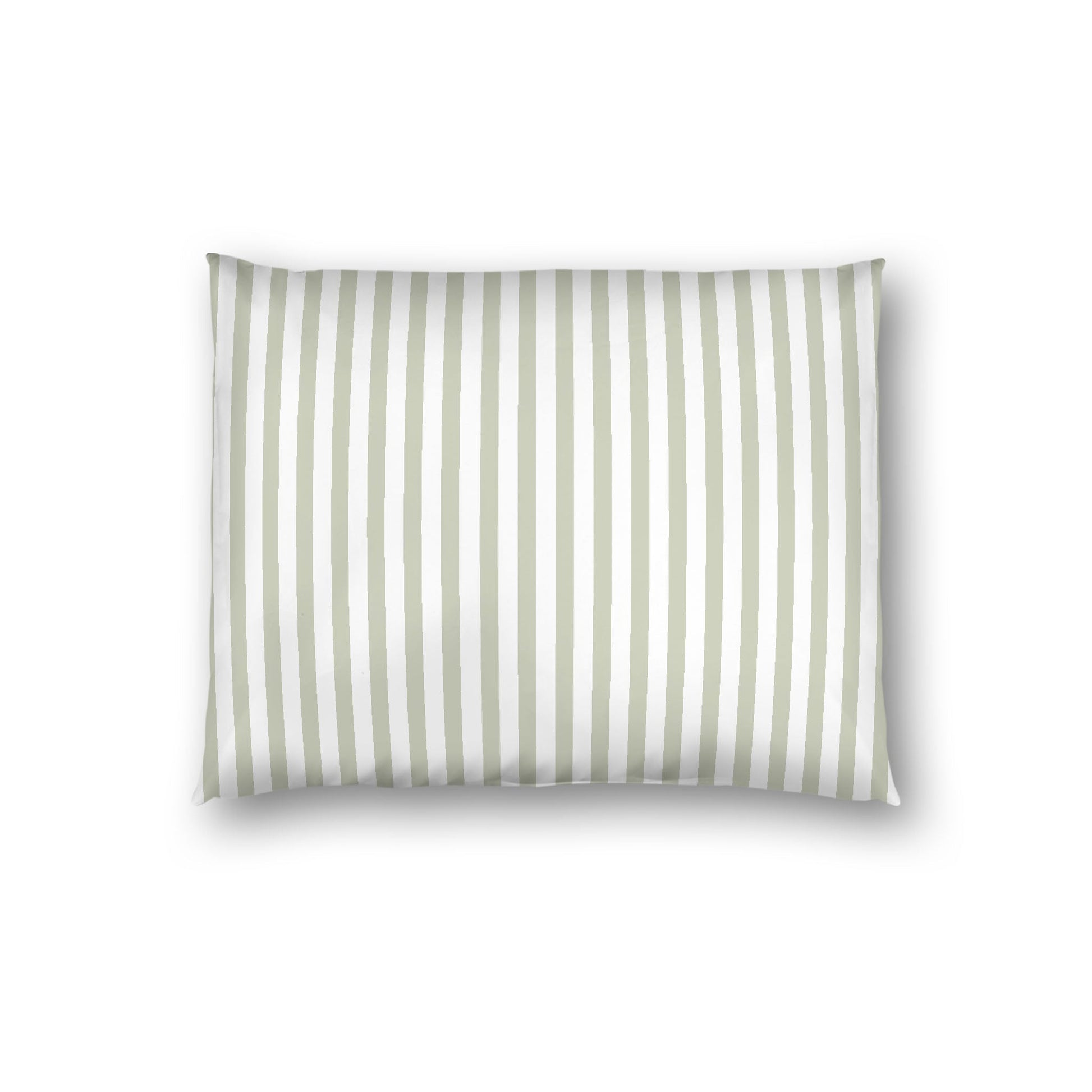 Off-white Cotton Sateen Sham, Thin Pale Green Bars on Front, White Reverse Side, Standard - 20 x 26 inches