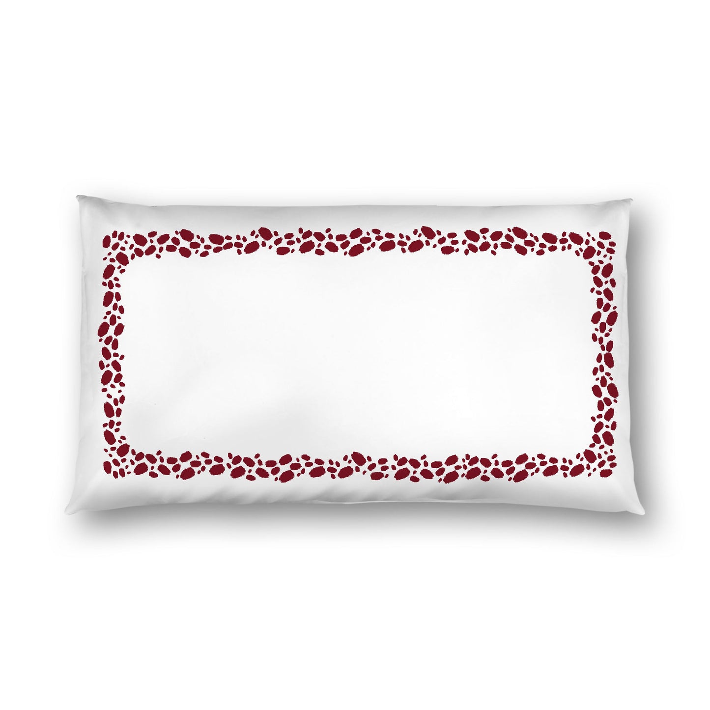 Off-White Cotton Sateen Pillow Sham, Burgundy Red Hand-painted Dab Motif Print, Classic Border, White Reverse Side, King (width x length) 20 x 36 inches / 51 x 91 cm