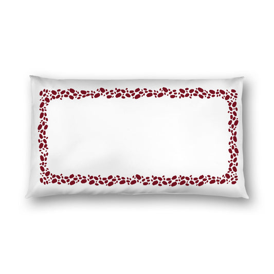 Off-White Cotton Sateen Pillow Sham, Burgundy Red Hand-painted Dab Motif Print, Classic Border, White Reverse Side, King (width x length) 20 x 36 inches / 51 x 91 cm
