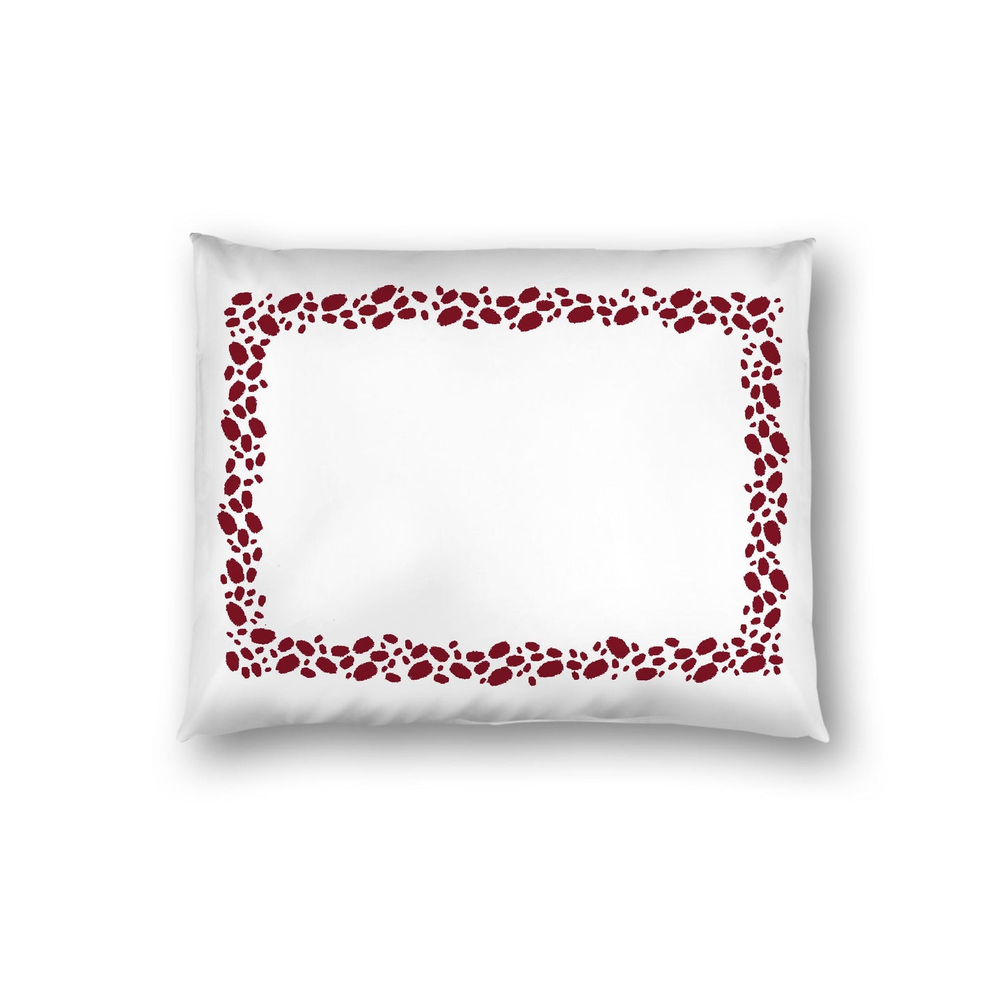 Off-White Cotton Sateen Pillow Sham, Burgundy Red Hand-painted Dab Motif Print, Classic Border, White Reverse Side, Standard (width x length) 20 x 26 inches / 51 x 66 cm