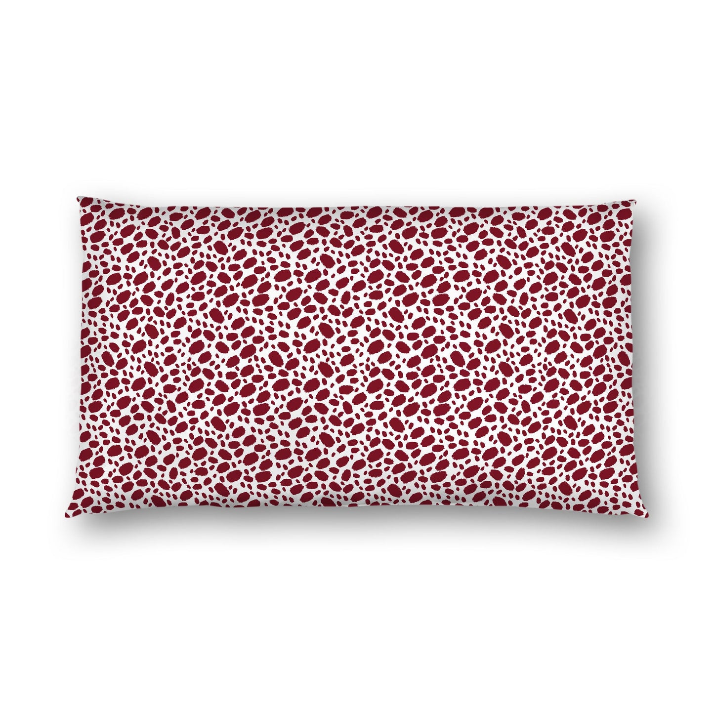 Off-White Cotton Sateen Pillow Sham, Burgundy Red Hand-painted Dab Motif Print, Off-White Revese Side, King (width x length) 20 x 36 inches / 51 x 91 cm