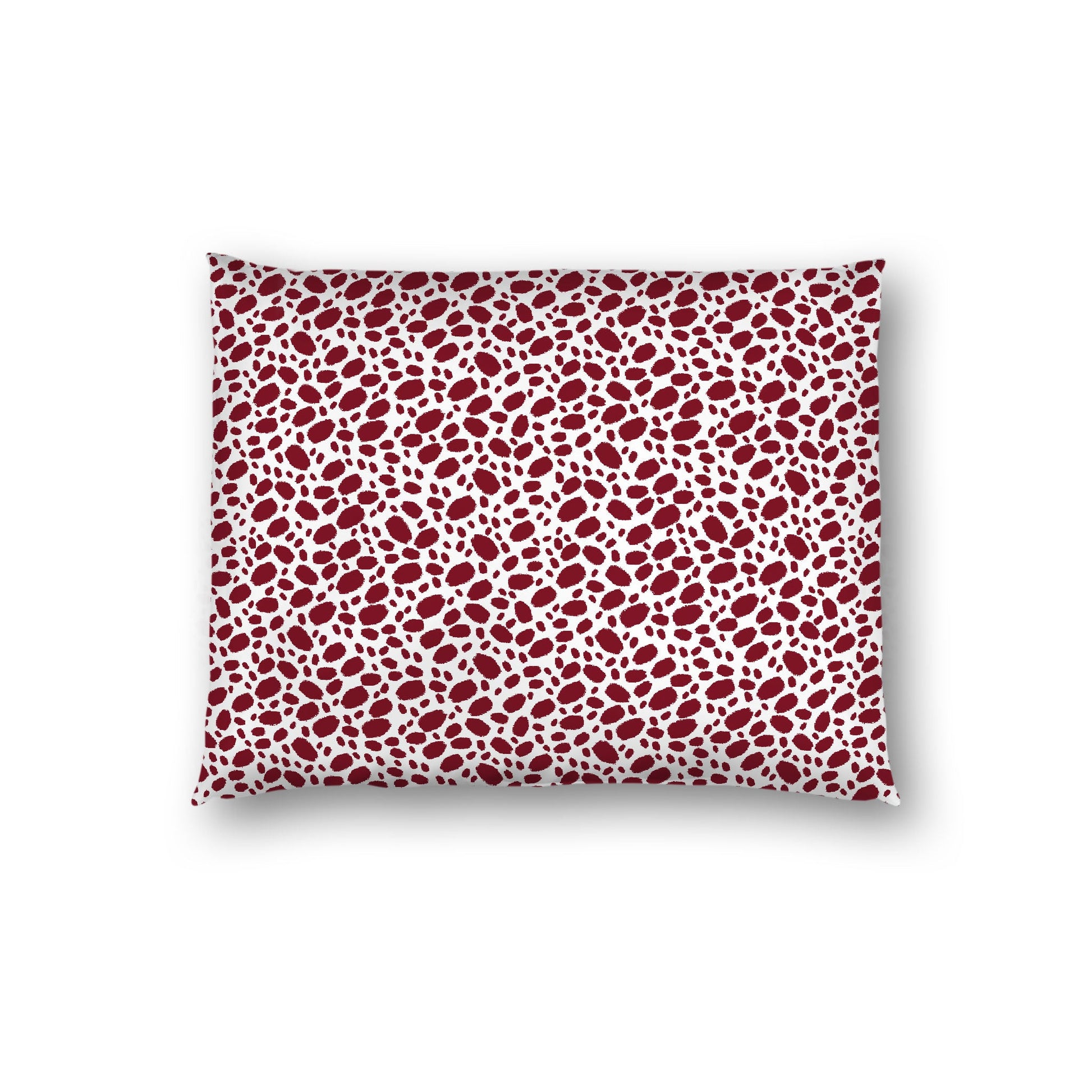 Off-White Cotton Sateen Pillow Sham, Burgundy Red Hand-painted Dab Motif Print, Off-White Revese Side, Standard (width x length) 20 x 26 inches / 51 x 66 cm
