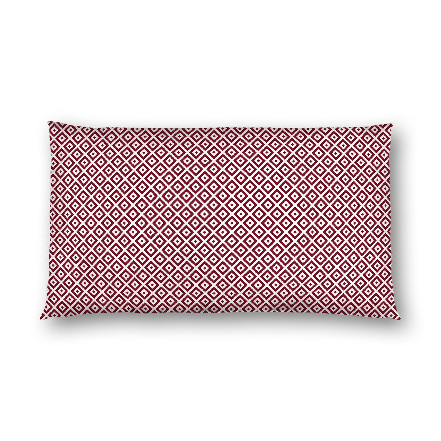Off-White Cotton Sateen Pillow Sham, Burgundy Red Repeating Square Motif Print, Off-White Revese Side, King (width x length) 20 x 36 inches / 51 x 91 cm