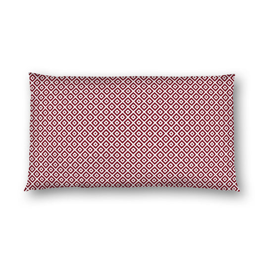Off-White Cotton Sateen Pillow Sham, Burgundy Red Repeating Square Motif Print, Off-White Revese Side, King (width x length) 20 x 36 inches / 51 x 91 cm