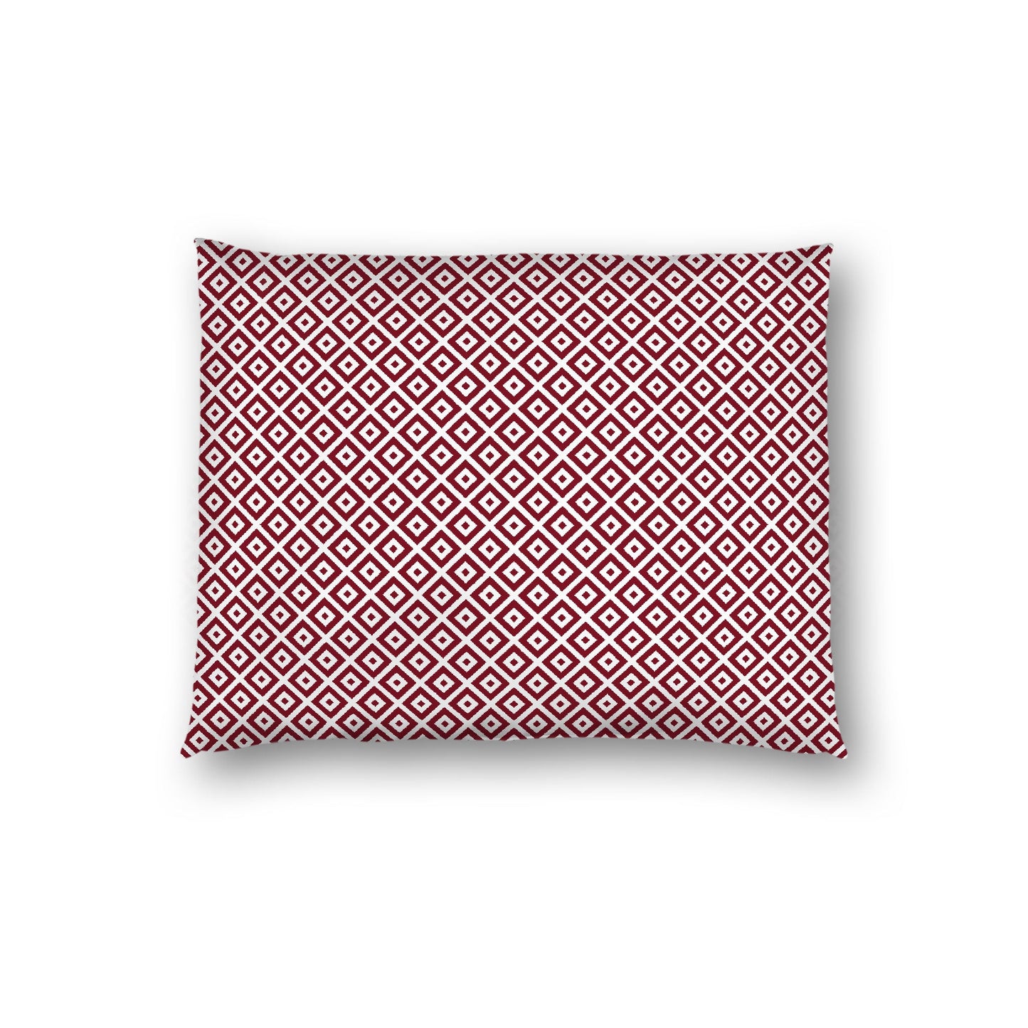 Off-White Cotton Sateen Pillow Sham, Burgundy Red Repeating Square Motif Print, Off-White Revese Side, Standard (width x length) 20 x 26 inches / 51 x 66 cm