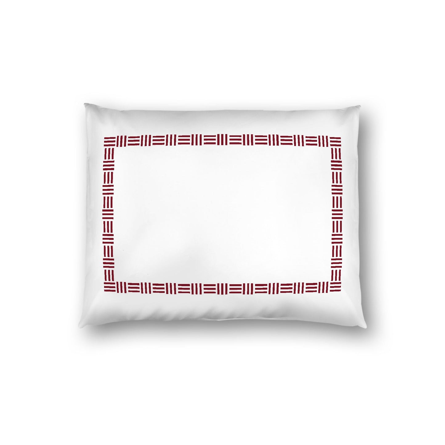 Off-White Cotton Sateen Pillow Sham, Burgundy Red Single Weave Motif Print, Classic Border, White Reverse Side, Standard (width x length) 20 x 26 inches / 51 x 66 cm