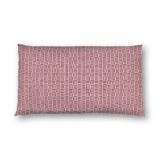 Off-White Cotton Sateen Pillow Sham, Burgundy Red Single Weave Motif Print, White Reverse Side, King (width x length) 20 x 36 inches / 51 x 91 cm