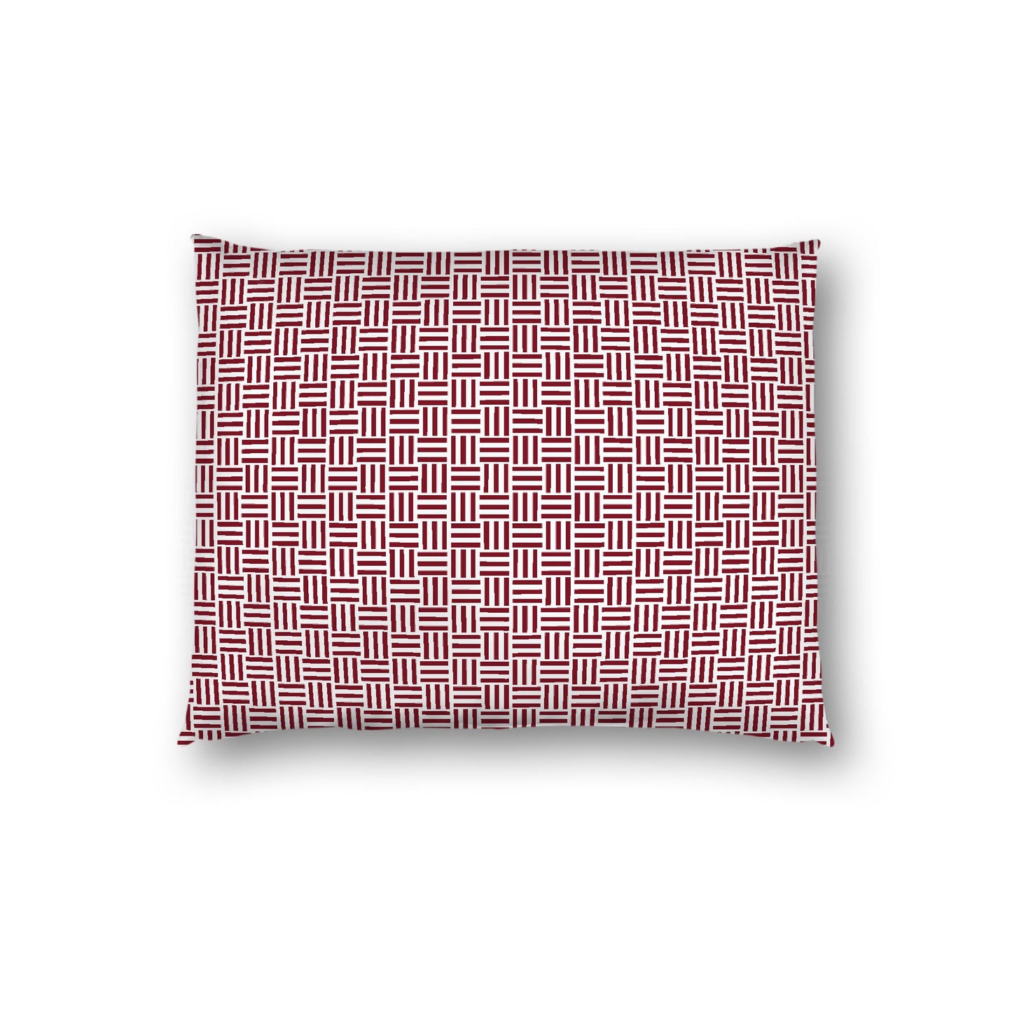 Off-White Cotton Sateen Pillow Sham, Burgundy Red Single Weave Motif Print, White Reverse Side, Standard (width x length) 20 x 26 inches / 51 x 66 cm