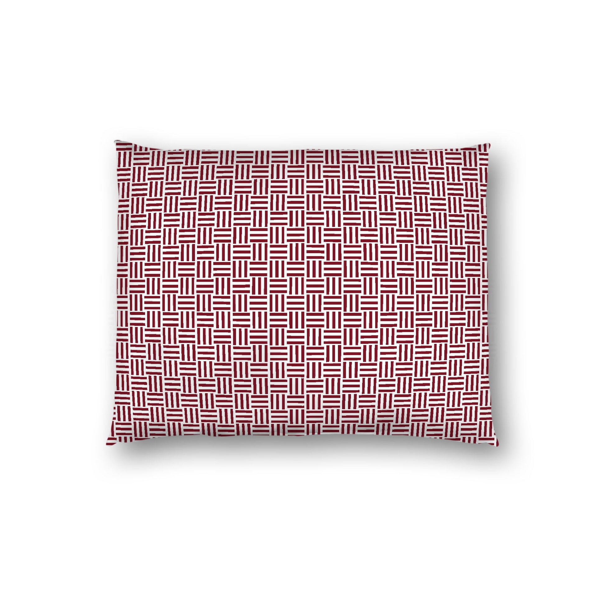 Off-White Cotton Sateen Pillow Sham, Burgundy Red Single Weave Motif Print, White Reverse Side, Standard (width x length) 20 x 26 inches / 51 x 66 cm